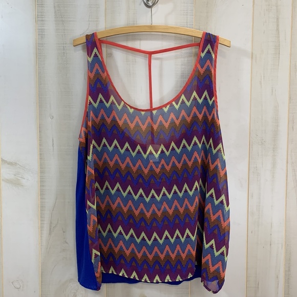 Daytrip Tops - Daytrip Blue Hot Orange Tank Top Multi Large